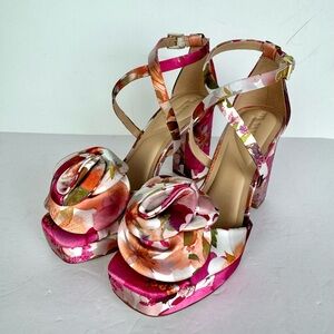 Ted Baker Pink Floral Maddy Rose Platform Open Toe Heels Size 5 Women’s NEW